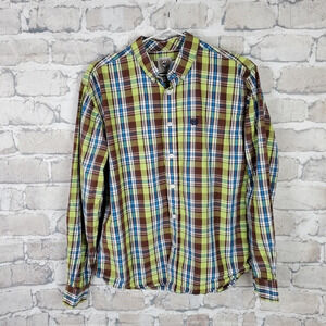 Cinch Button Front Shirt Blue Green  Plaid XXL